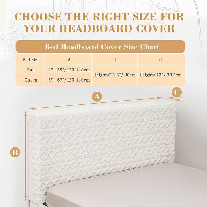 Gilprop Bed Headboard Cover Stretch Jacquard Bed Head Board Slipcover Dustproof Protector Velvet Cover for Bedroom Decor (White Full Headboard 47"-55") - Image 2
